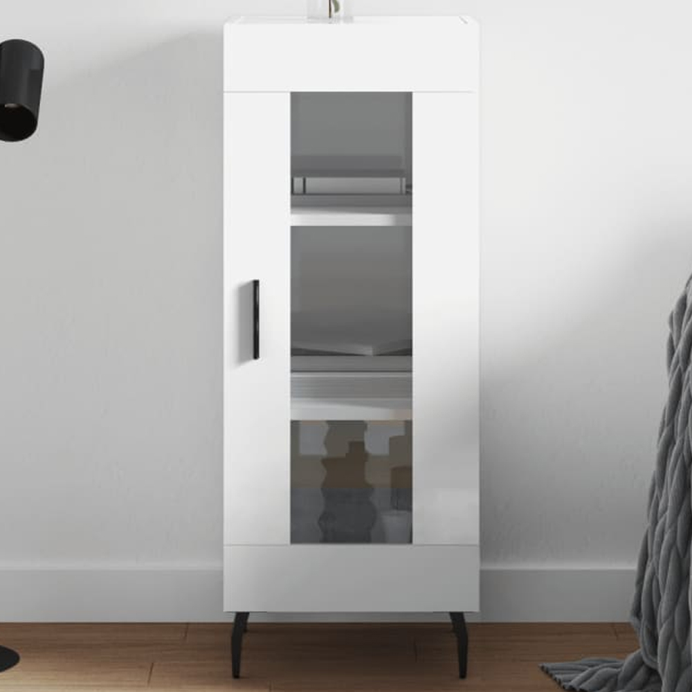vidaXL Single Door High Gloss White Sideboard Image 1