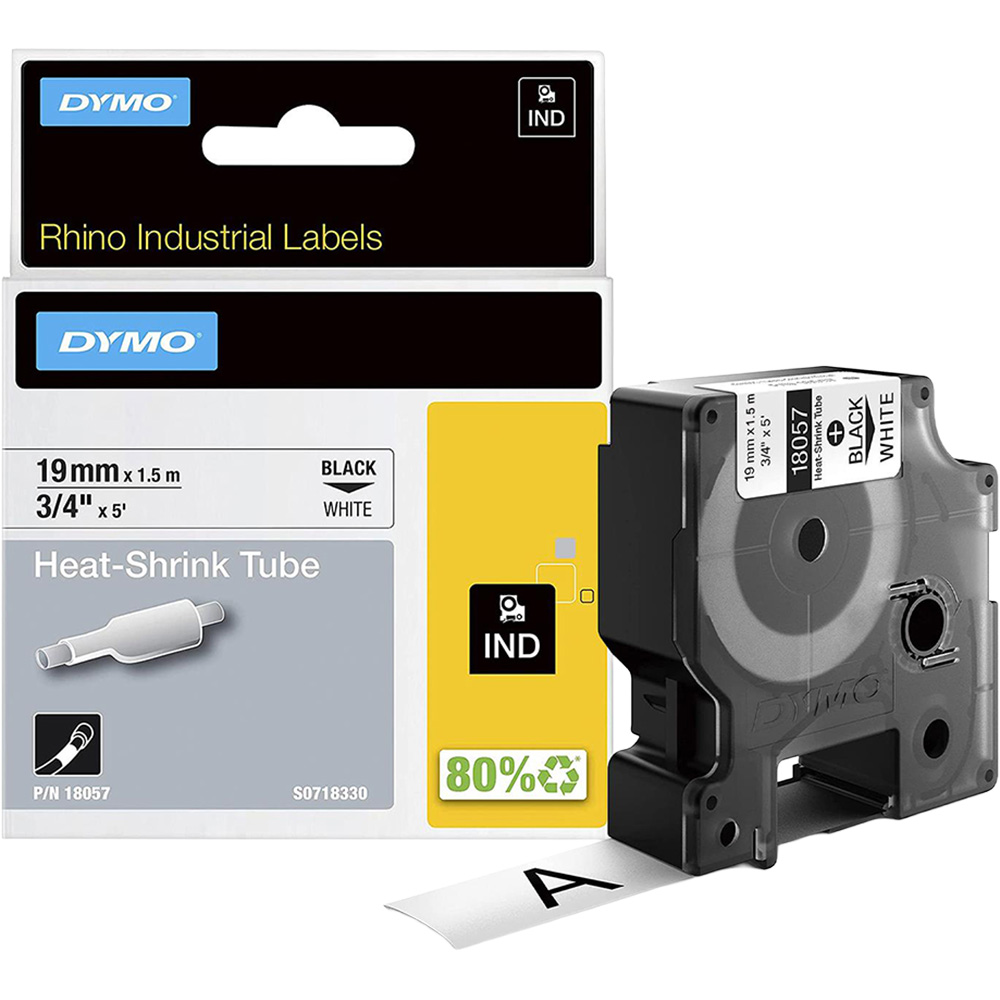 DYMO RhinoPRO Industrial Heat Shrink Black on White Label Tube 19mm x 1.5m Image 1