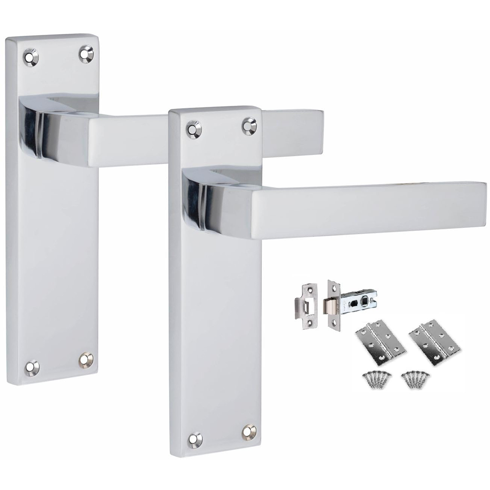 Golden Grace Polished Chrome Victorian Straight Delta Latch Door Handle with Hinge 4 Pack 150 x 40mm Image 2