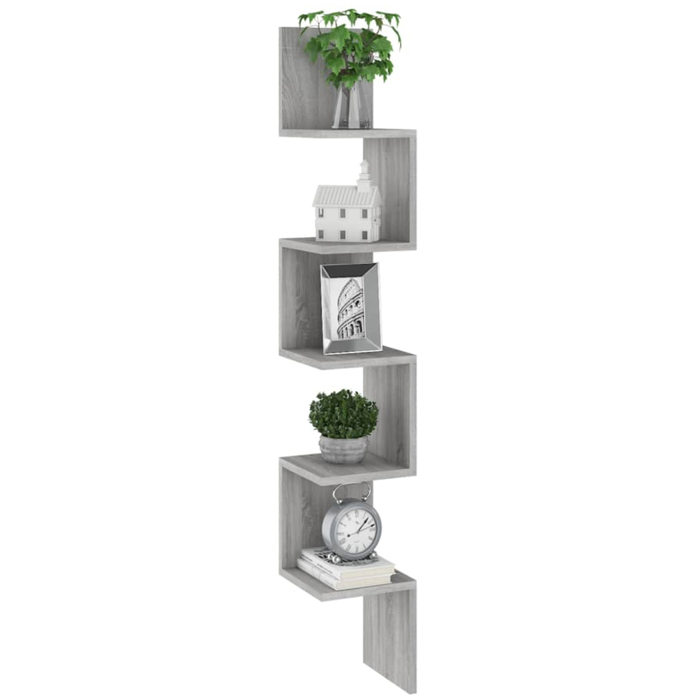 vidaXL 5 Shelf Grey Corner Wall Shelf Image 5