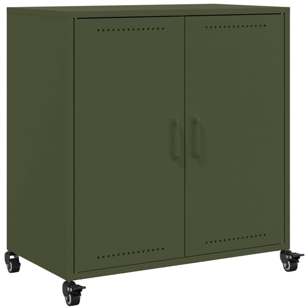 vidaXL 2 Door Olive Green Metal Sideboard with Wheels Image 2