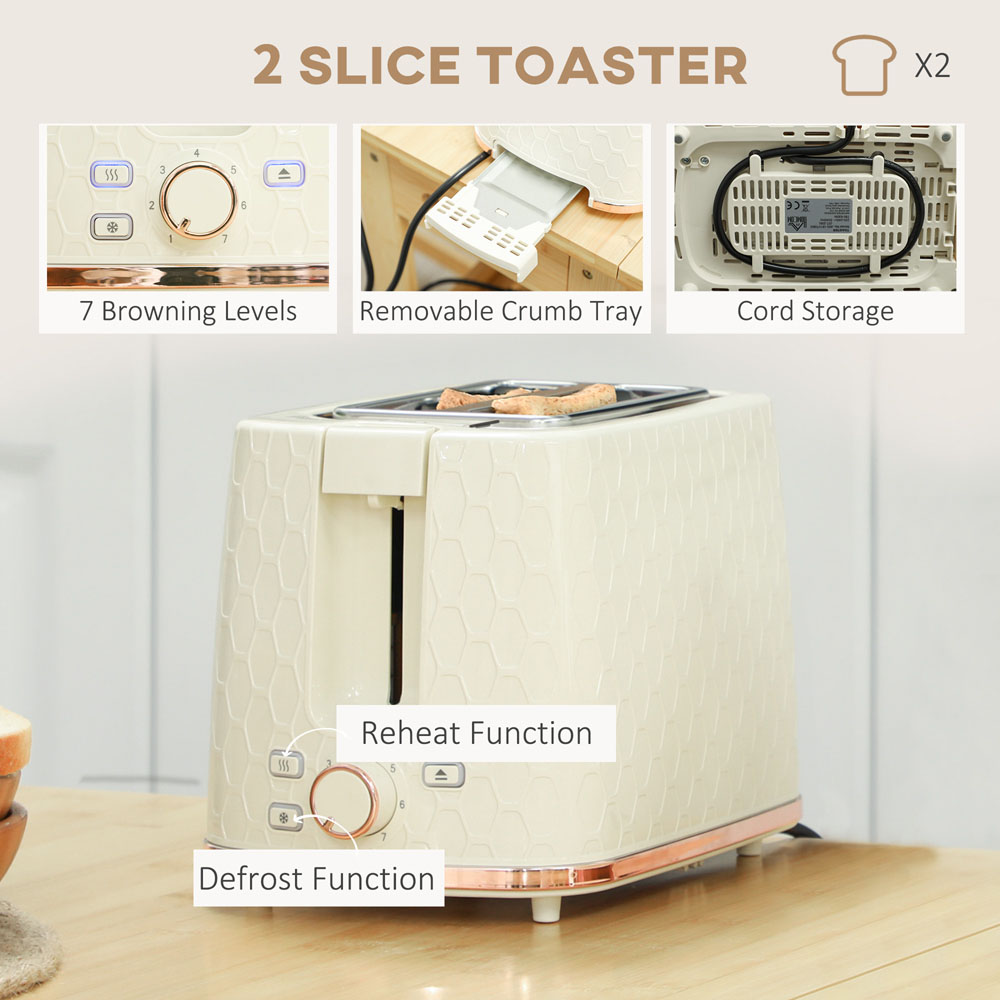 HOMCOM 800-181V70BG Beige 1.7L Kettle and 2 Slice Toaster Set Image 5