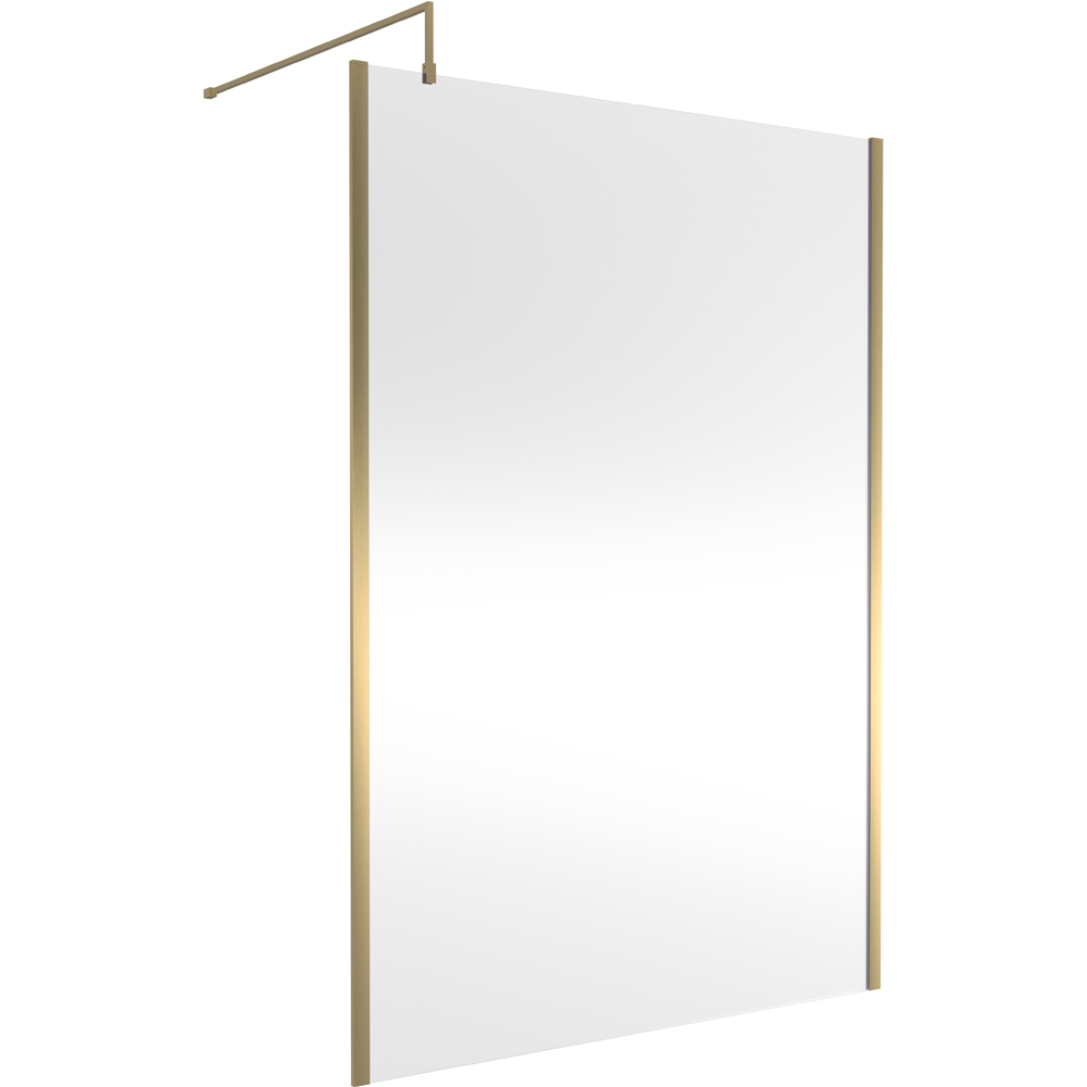 nuie Brushed Brass Outer Framed Wetroom Screen with Support Bar 1850 x 1400mm Image 1