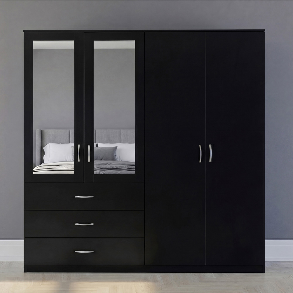 VIDA DESIGNS Riano 4 Door 3 Drawer Black Mirrored Wardrobe Image 3