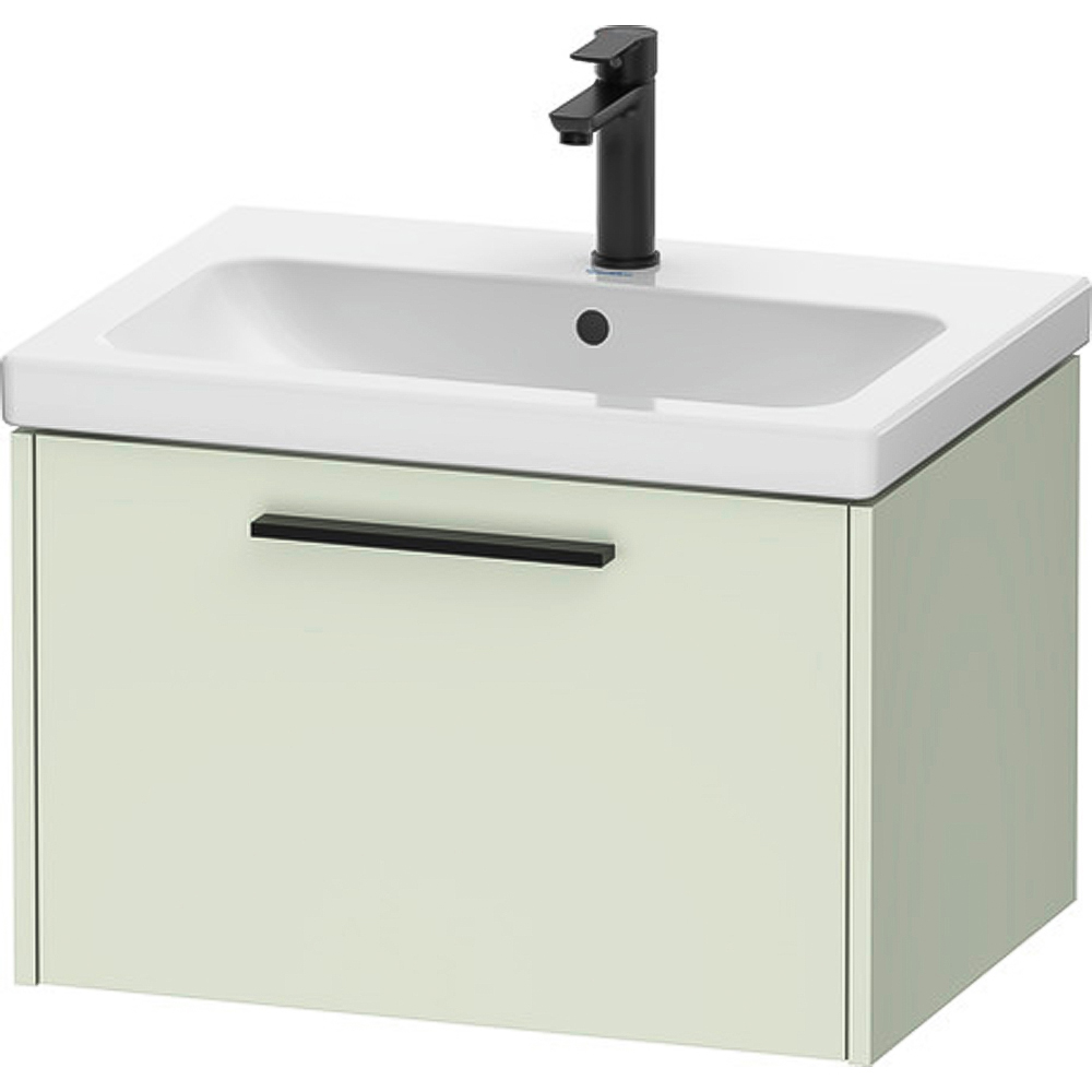 Duravit D-Code Single Drawer Pale Green Wall Hung Vanity Unit with Black Handle 634 x 460mm Image 1