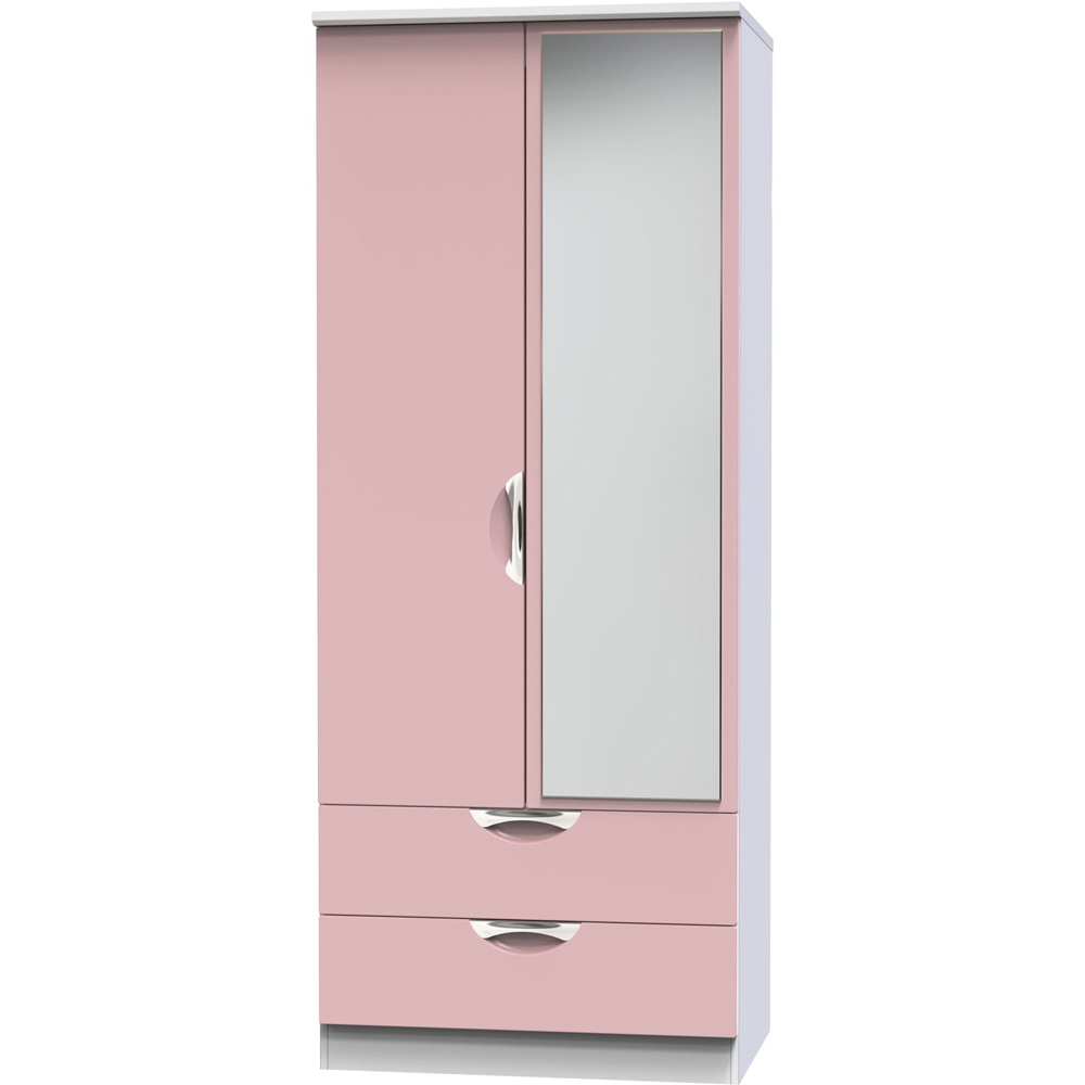 Crowndale Camden 2 Door 2 Drawer Kobe Pink and White Mirrored Wardrobe Ready Assembled Image 3