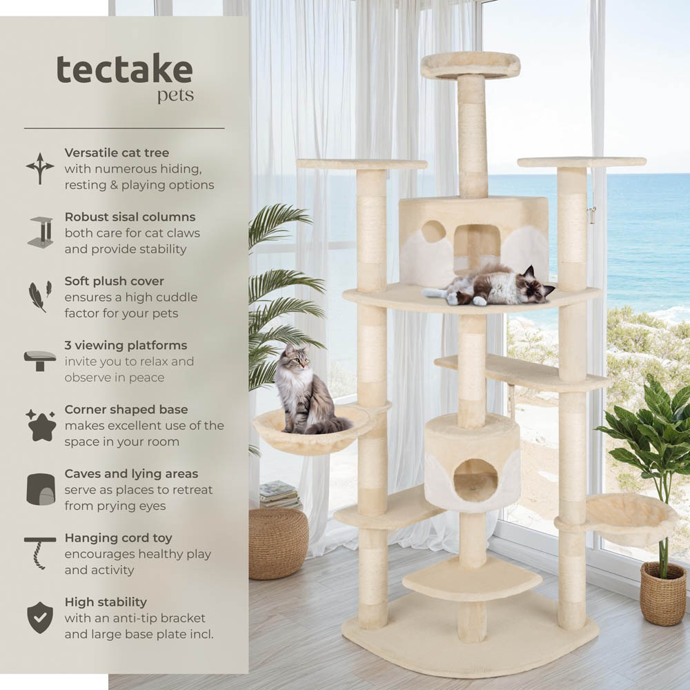 tectake Fippi Beige and White Cat Tree with Scratching Posts 204cm Image 6