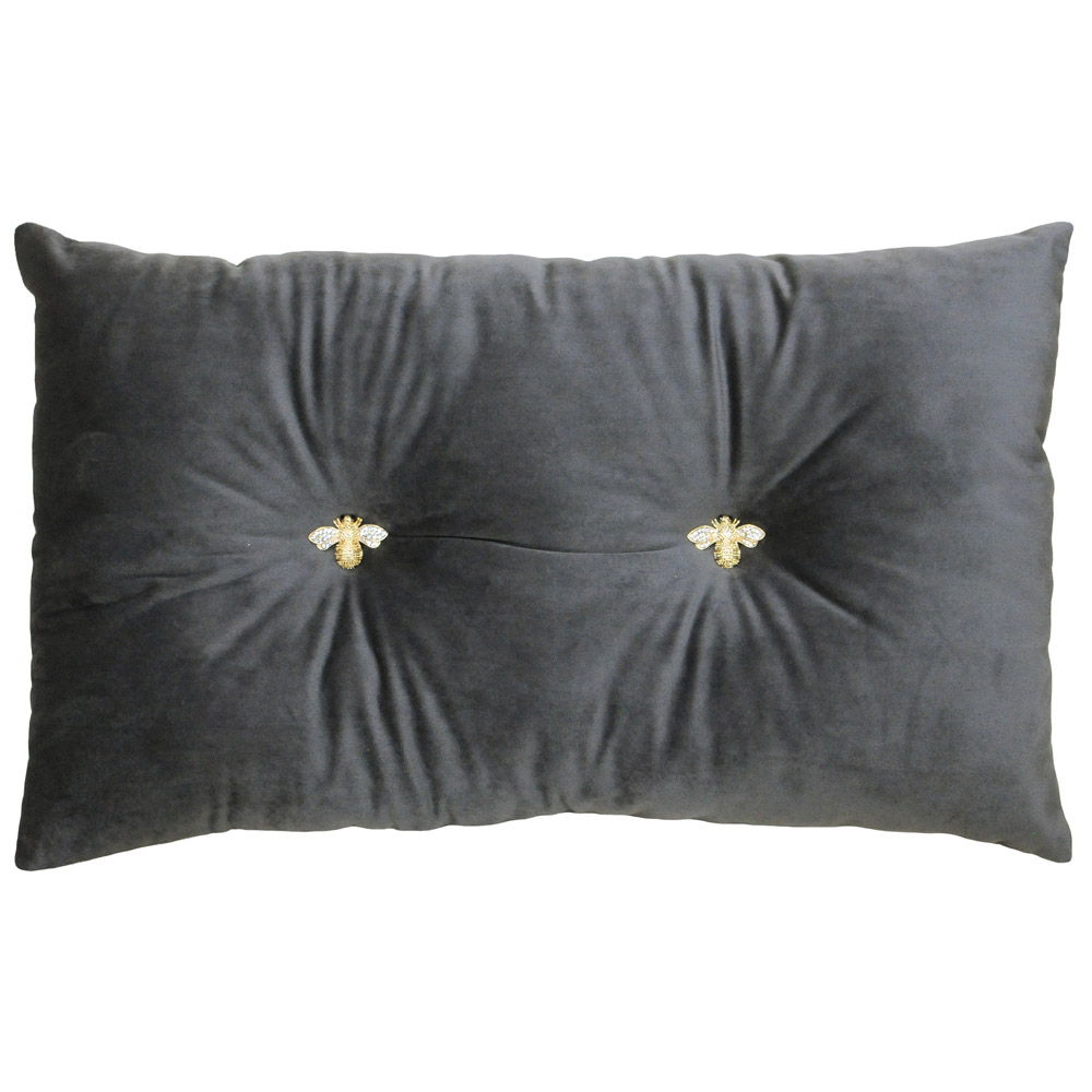 Paoletti Bumble Bee Charcoal Velvet Cushion Image 1