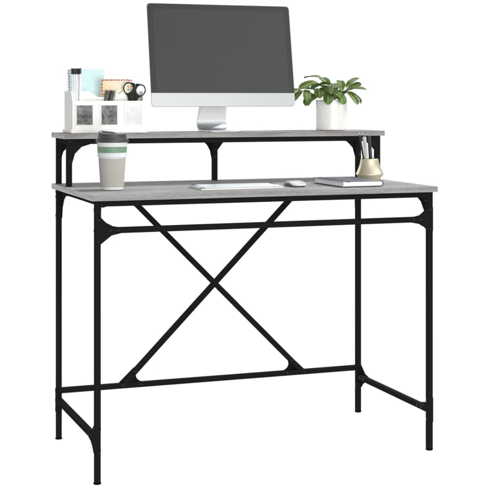 vidaXL Single Shelf Industrial Style Computer Desk Grey Sonoma Image 3