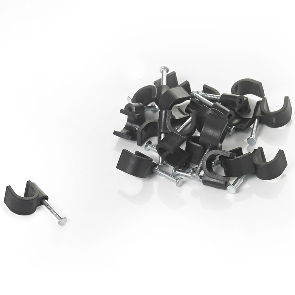 Wilko 9mm Round Black Cable Clip 20 Pack Image