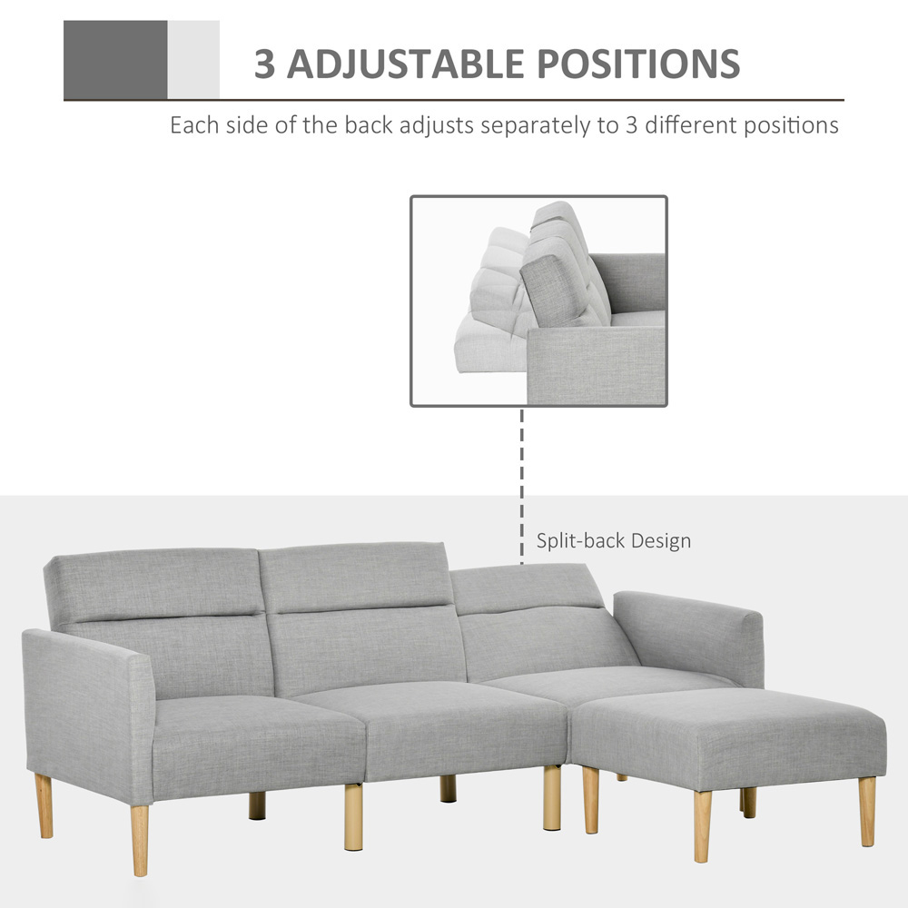 Portland 3 Seater Light Grey Linen Sofa Bed with Footstool Image 6