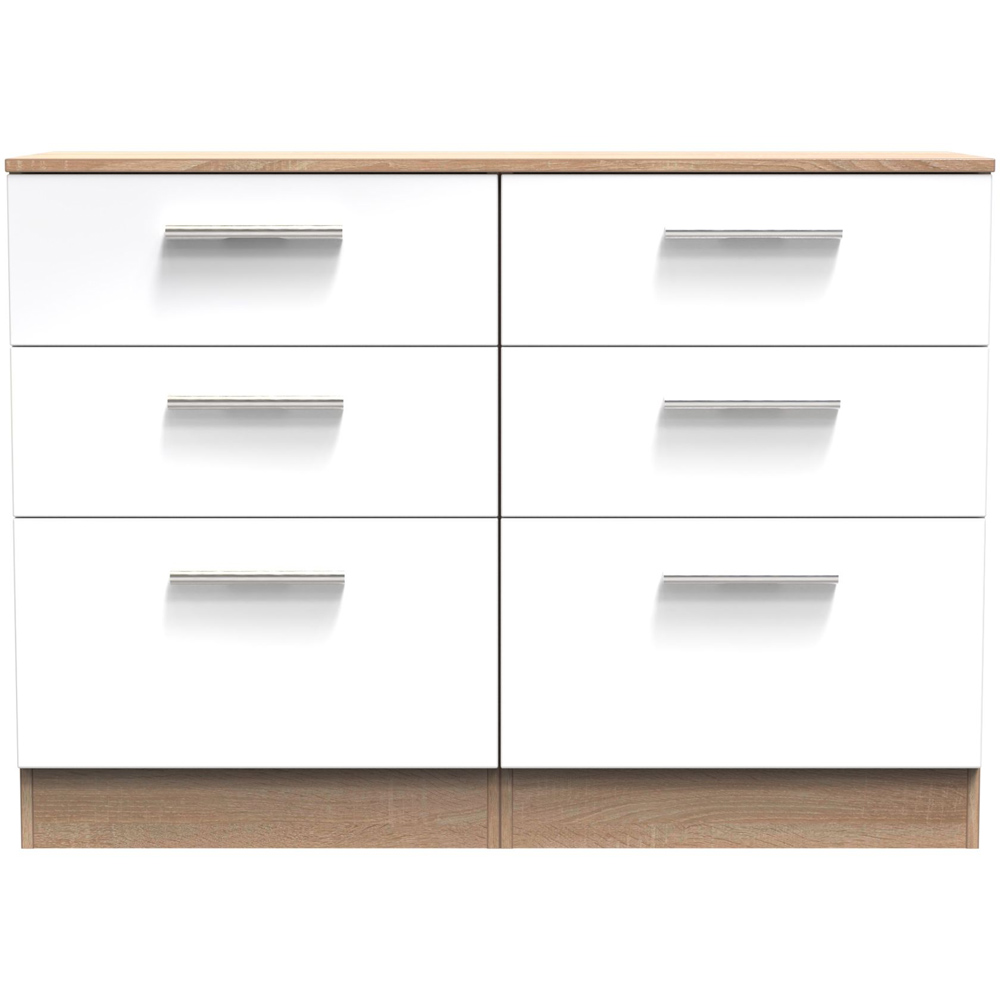Crowndale Contrast 6 Drawer White Gloss and Bardolino Oak Midi Chest of Drawers Image 3