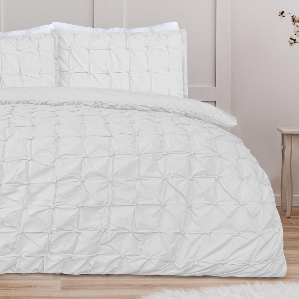 Smart Living Super King Size White Rouched Pleat Duvet Cover Set Image 8
