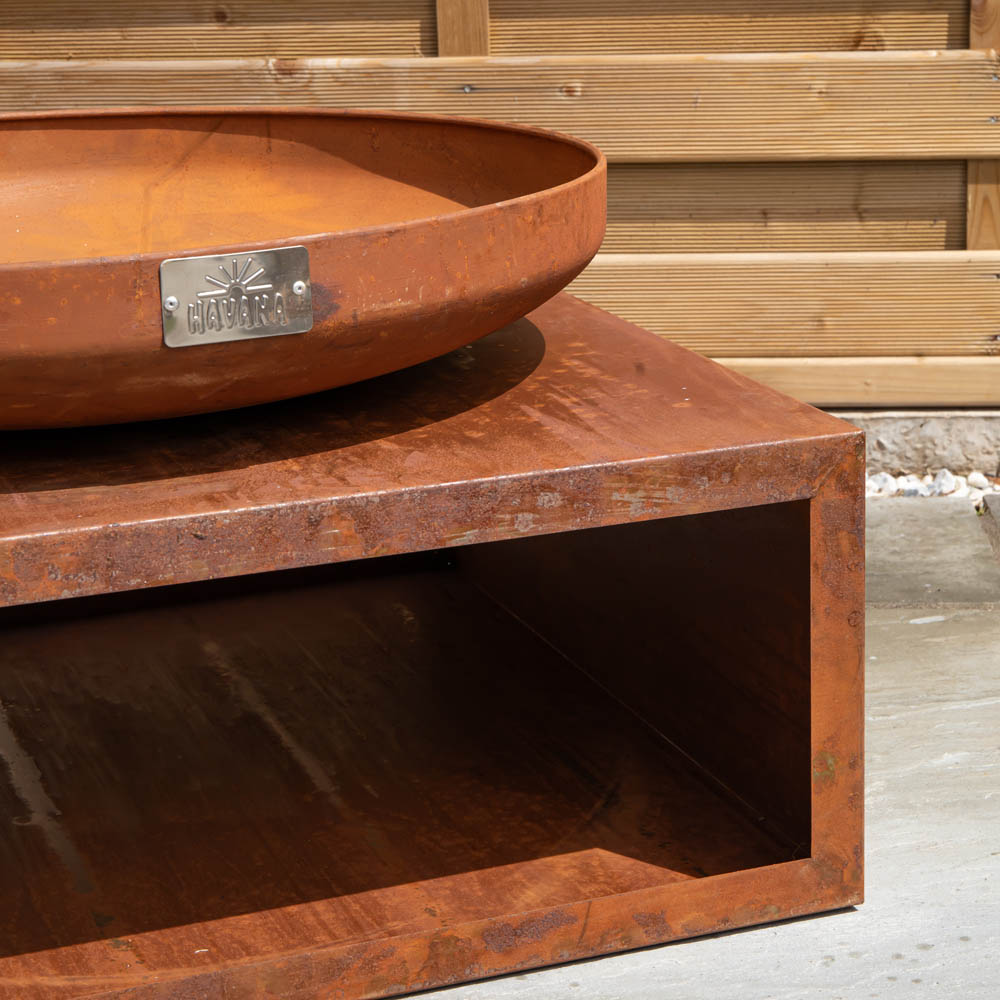 Havana Tierra Outdoor Steel Fire Bowl and Log Store 37cm Image 5