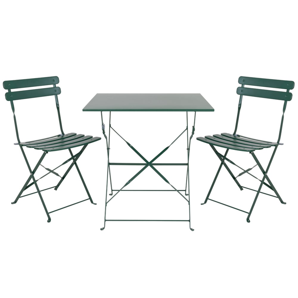 Charles Bentley 2 Seater Folding Metal Bistro Set Green Image 2