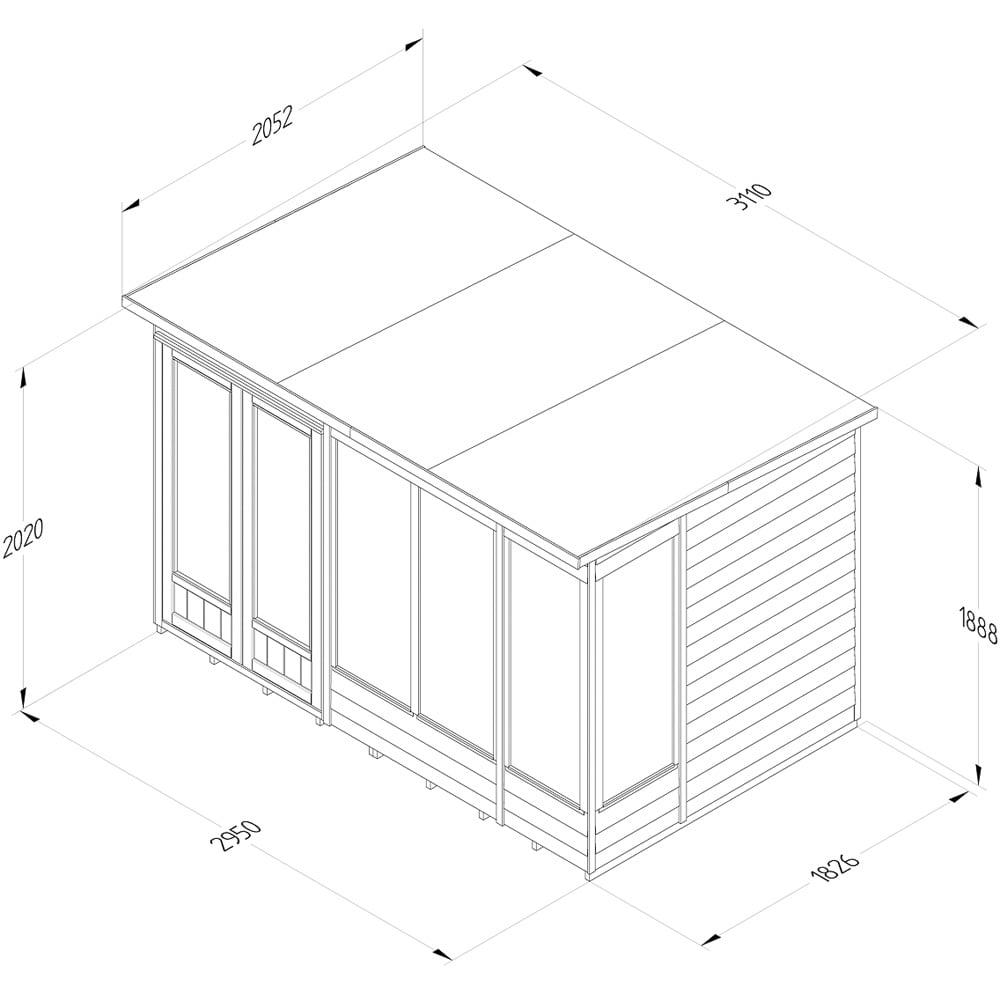 Forest Garden 4LIFE 10 x 6ft Double Door 5 Windows Pent Summerhouse Image 9