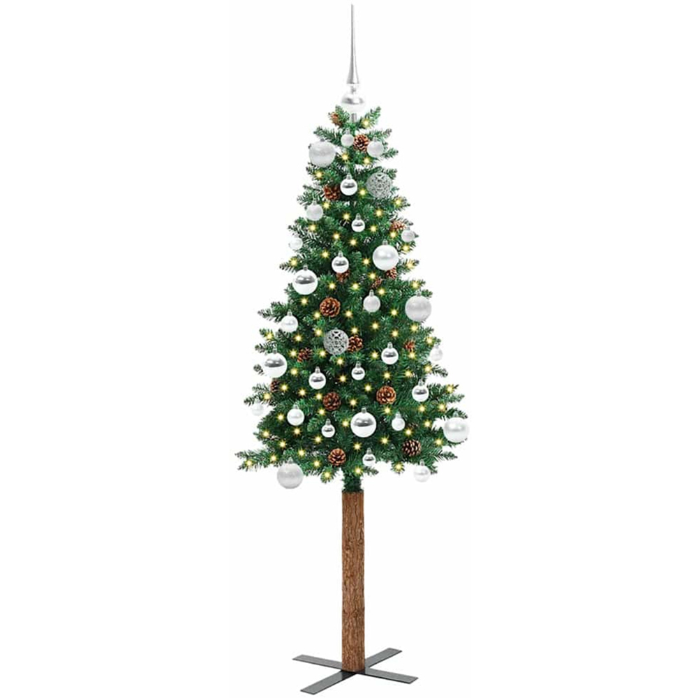 vidaXL Green Artificial Christmas Tree with Pinecones LEDs Silver Decoration Ornaments 5ft Image 1