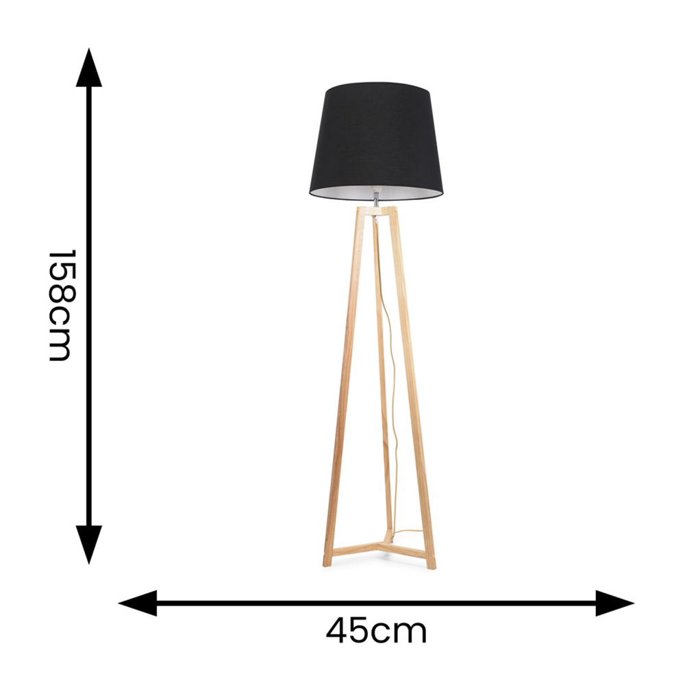 ValueLights Lottie Black Fabric Tapered Shade Natural Wood Tripod LED Floor Lamp Image 4