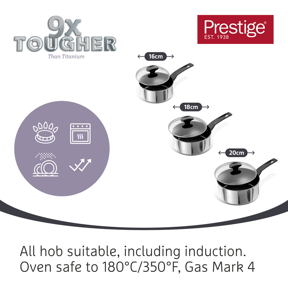 Prestige 3 Piece Stainless Steel Saucepan Set Wilko