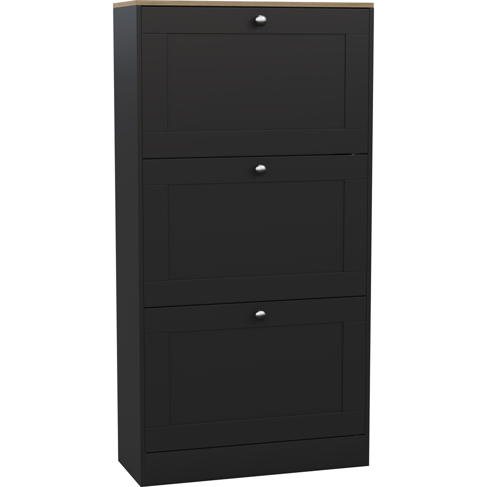 VIDA DESIGNS 3 Drawer Black and Oak Effect Shoe Cabinet Image 2