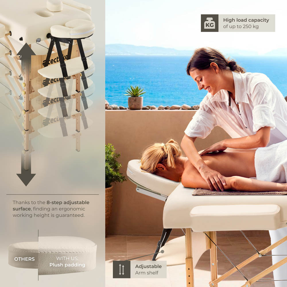 Massage Table - 2-zone, 7.5 cm padding, including bolsters, bag, head- and armrests - Beige Image 5