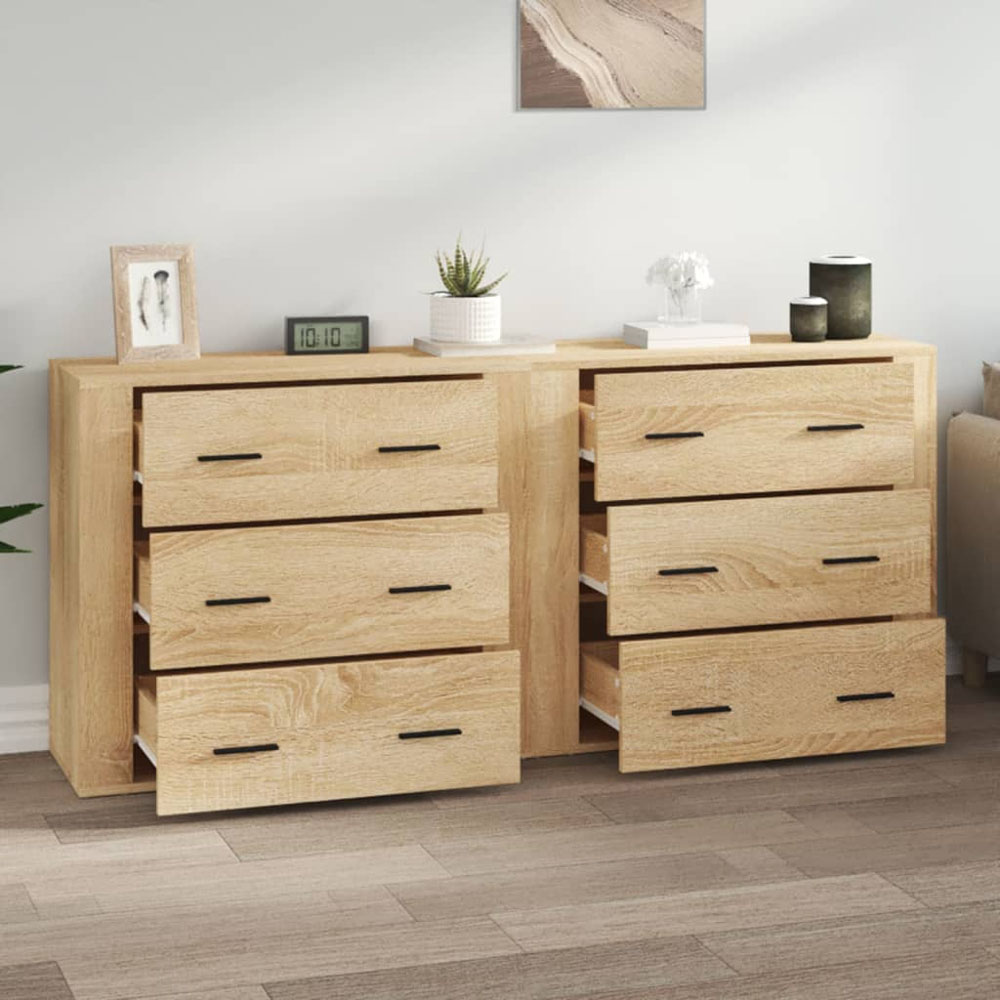 vidaXL 3 Drawer Sonoma Oak Sideboard Set of 2 Image 3