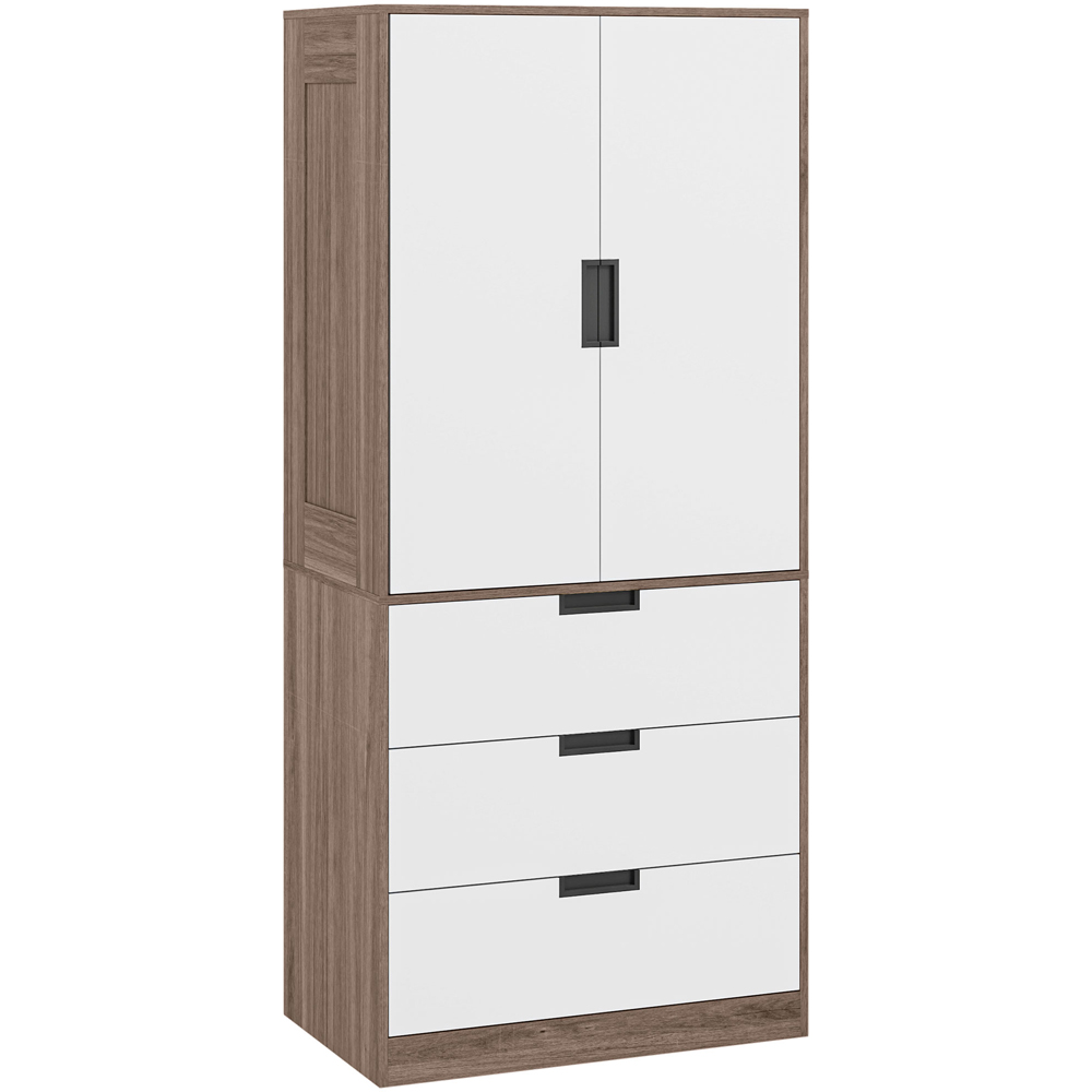 Portland 2 Door 3 Drawer Brown Wardrobe with Hanging Rod Image 2
