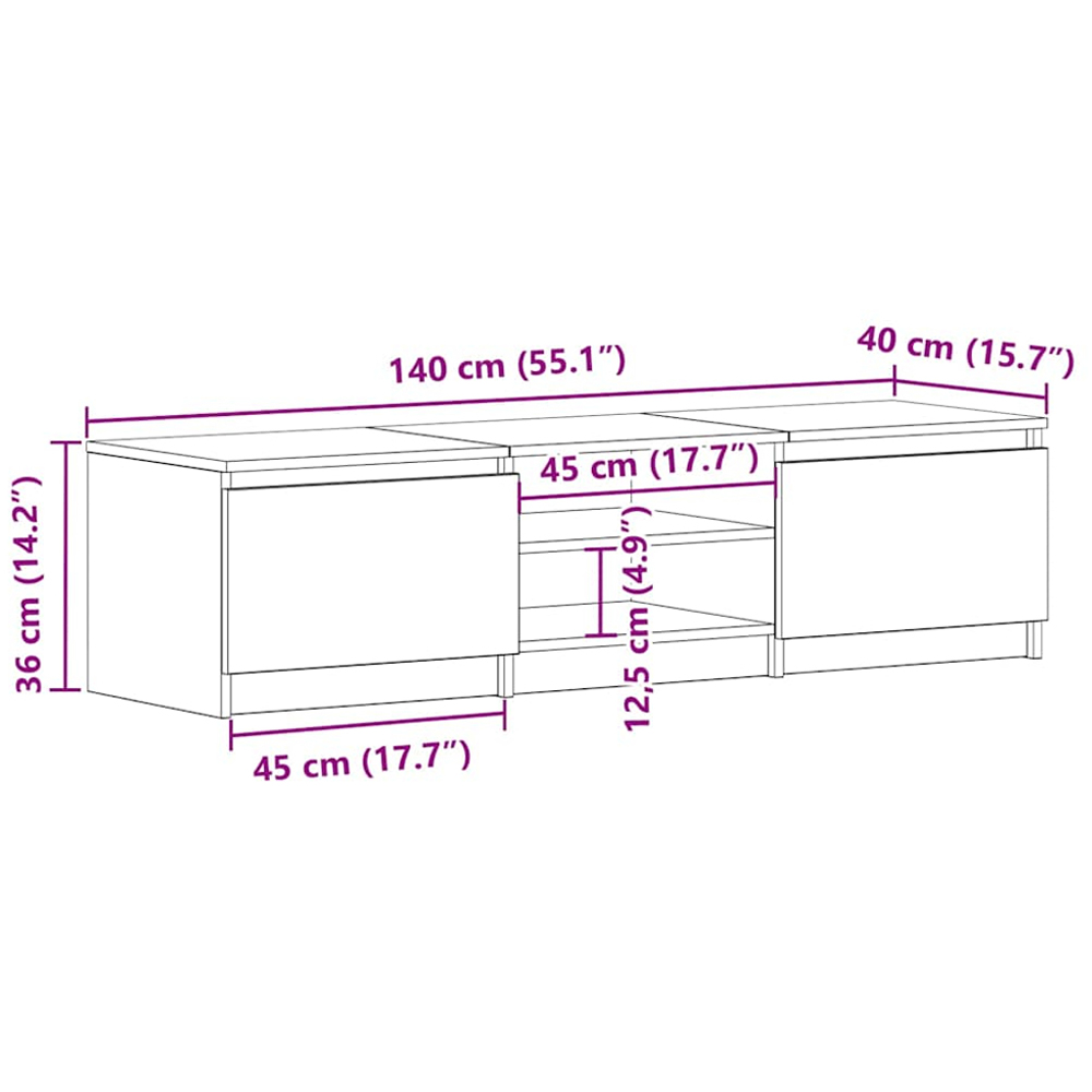 vidaXL 2 Door 2 Shelf Smoked Oak TV Cabinet Image 9