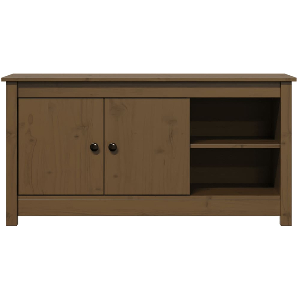 vidaXL 2 Door 2 Shelf Honey Brown Solid Pine TV Cabinet Image 4