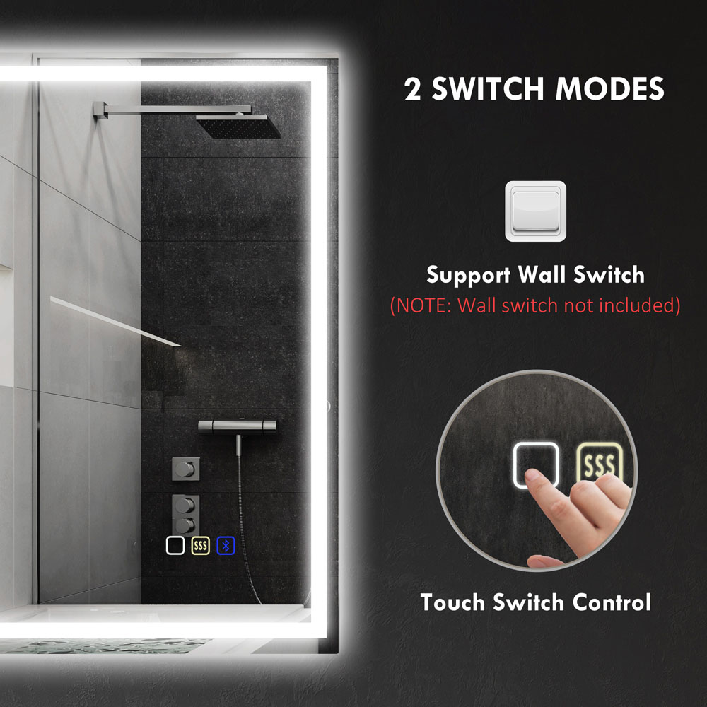 HOMCOM Rectangle Bluetooth Frameless LED Bathroom Mirror with Demister Pad 50 x 70cm Image 3