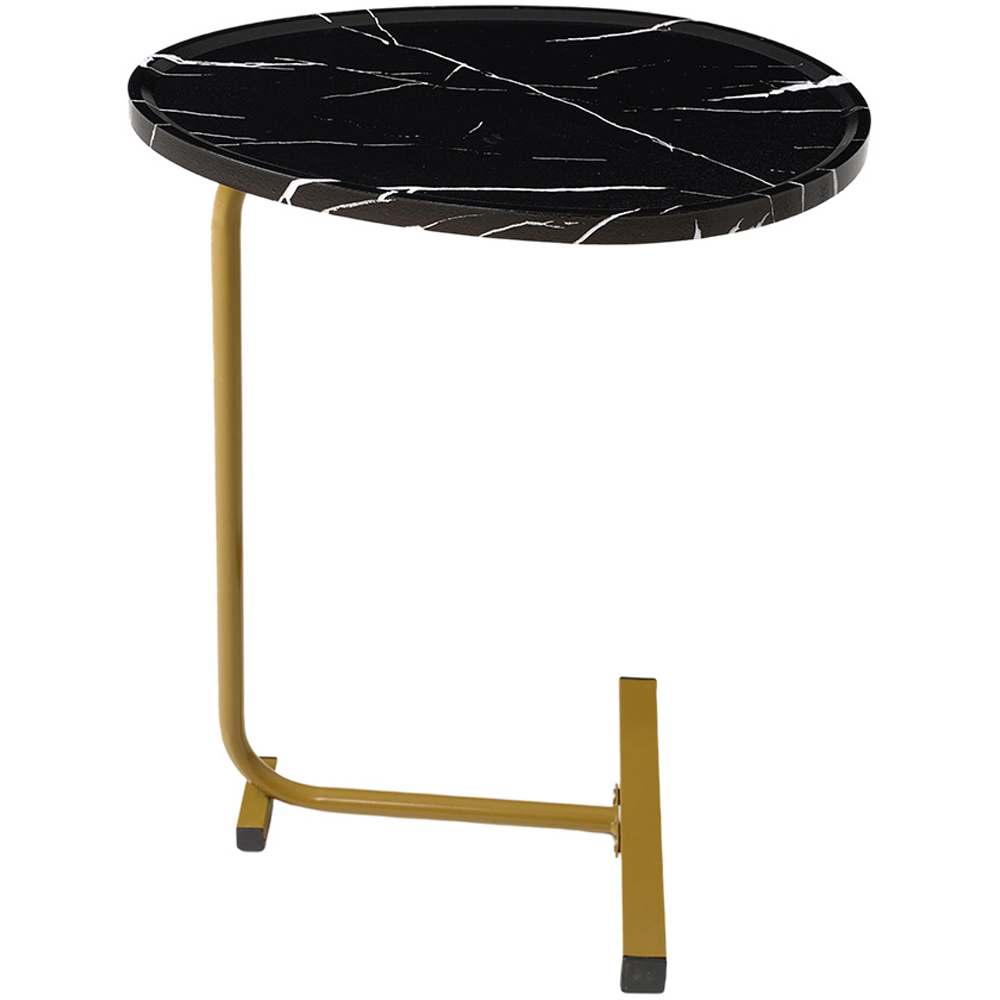 Living and Home Black and Gold Marble Effect C-Shape Side Table Image 4
