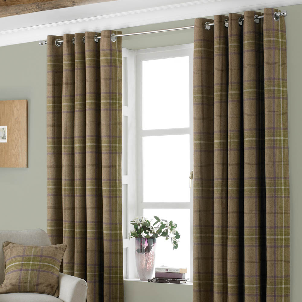 Paoletti Aviemore Thistle Tartan Check Eyelet Curtain 137 x 117cm Image 1