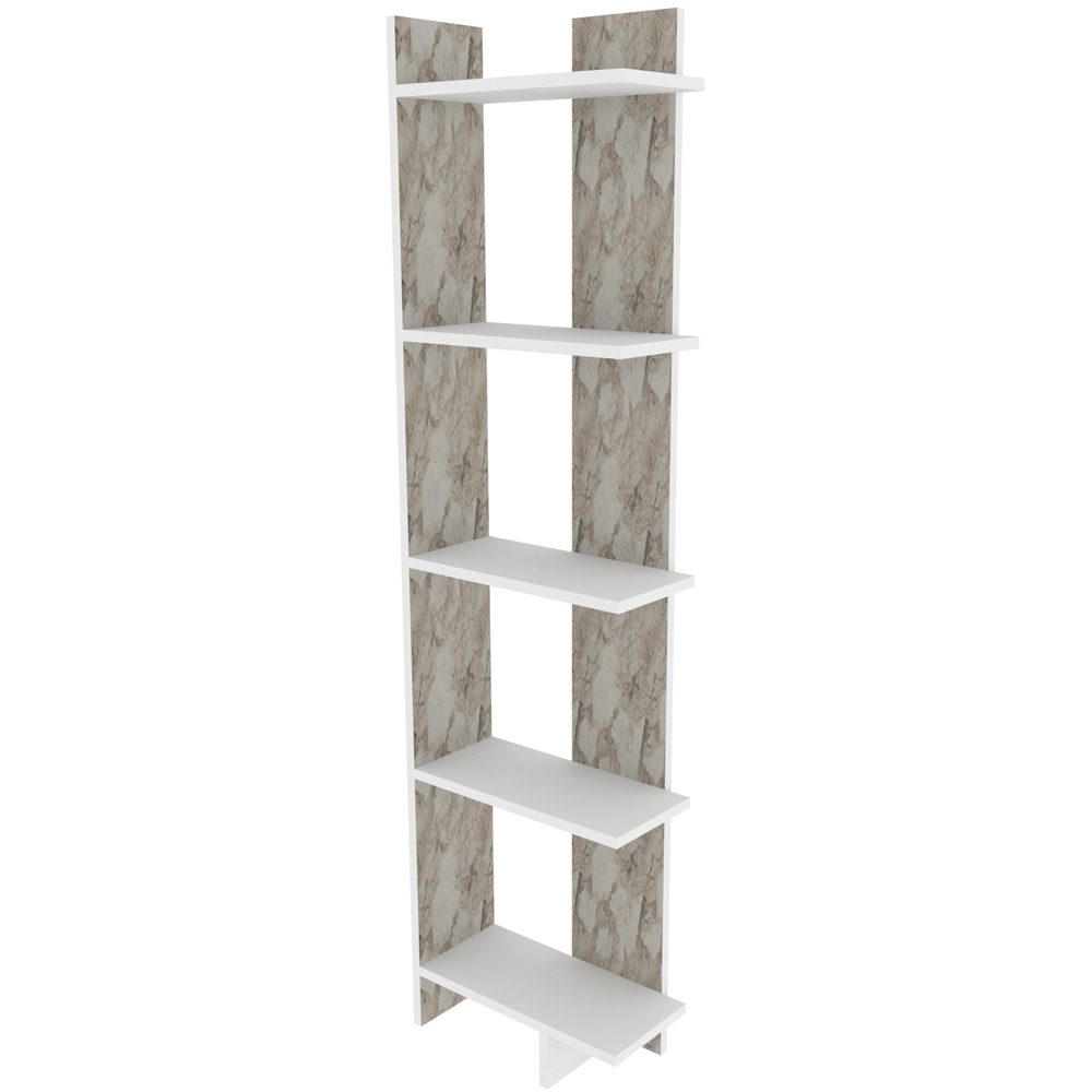 Decorotika Alis 5 Tier White Marble Effect and White Corner Bookcase Image 2