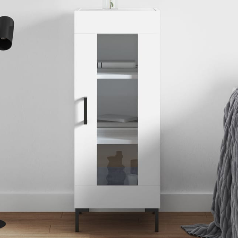 vidaXL Single Glass Door White Sideboard Image 1