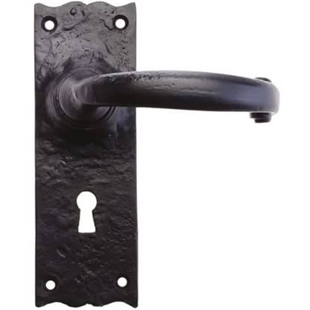 Golden Grace Black Antique Plain Door Handle Lock Set 150 x 52mm Image 2