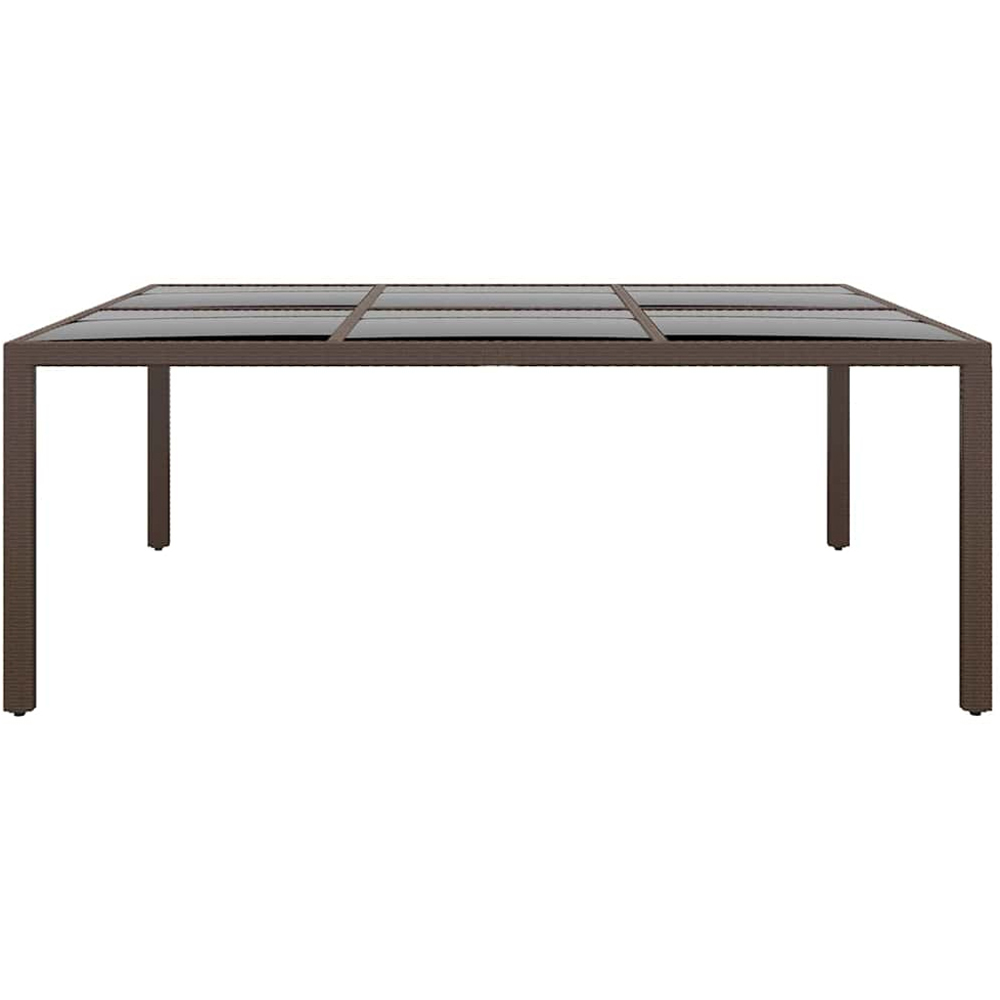 vidaXL 6 Seater PE Rattan Glass Top Garden Table Brown Image 2