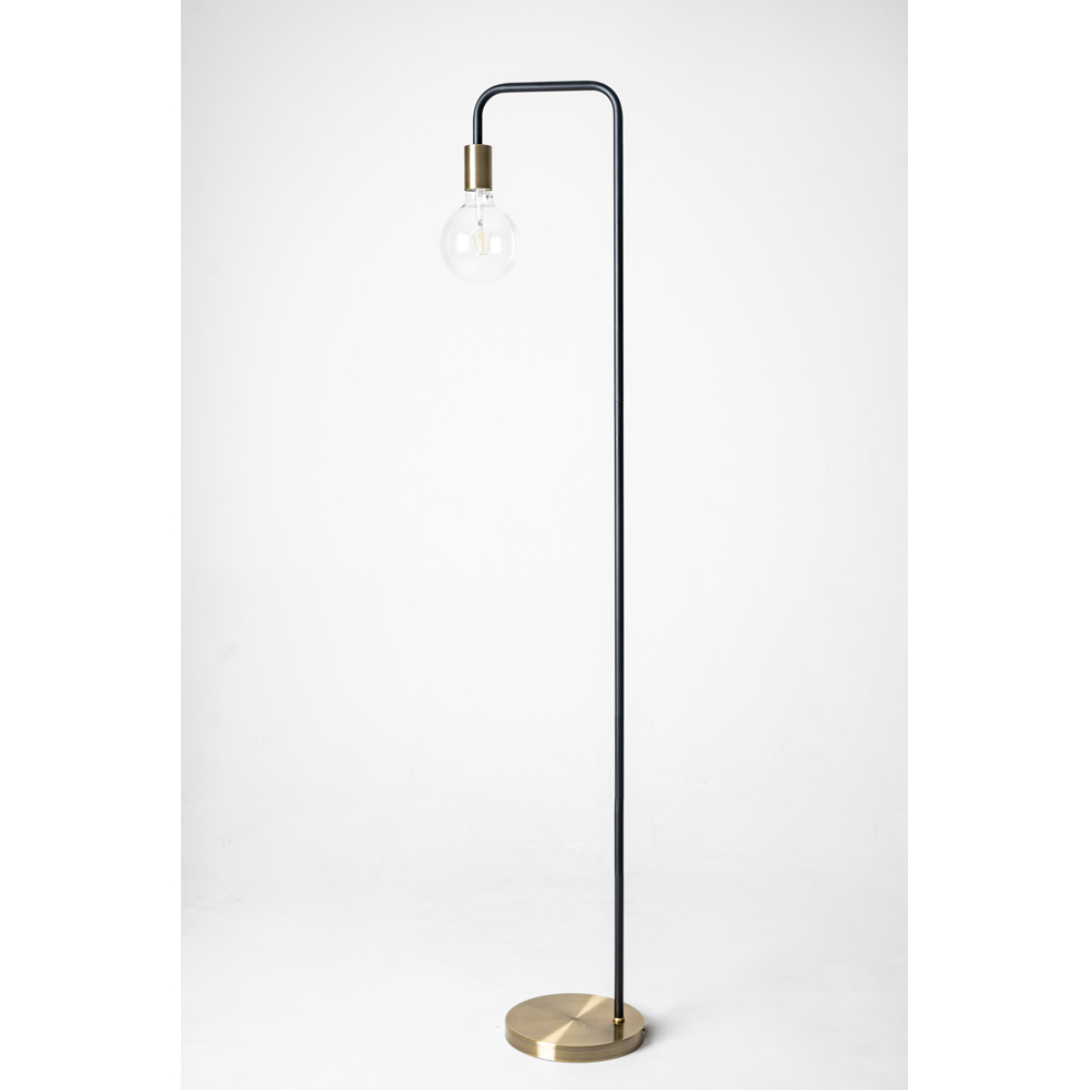 Kliving Caitlin Antique Brass and Black Industrial Floor Lamp Image 4