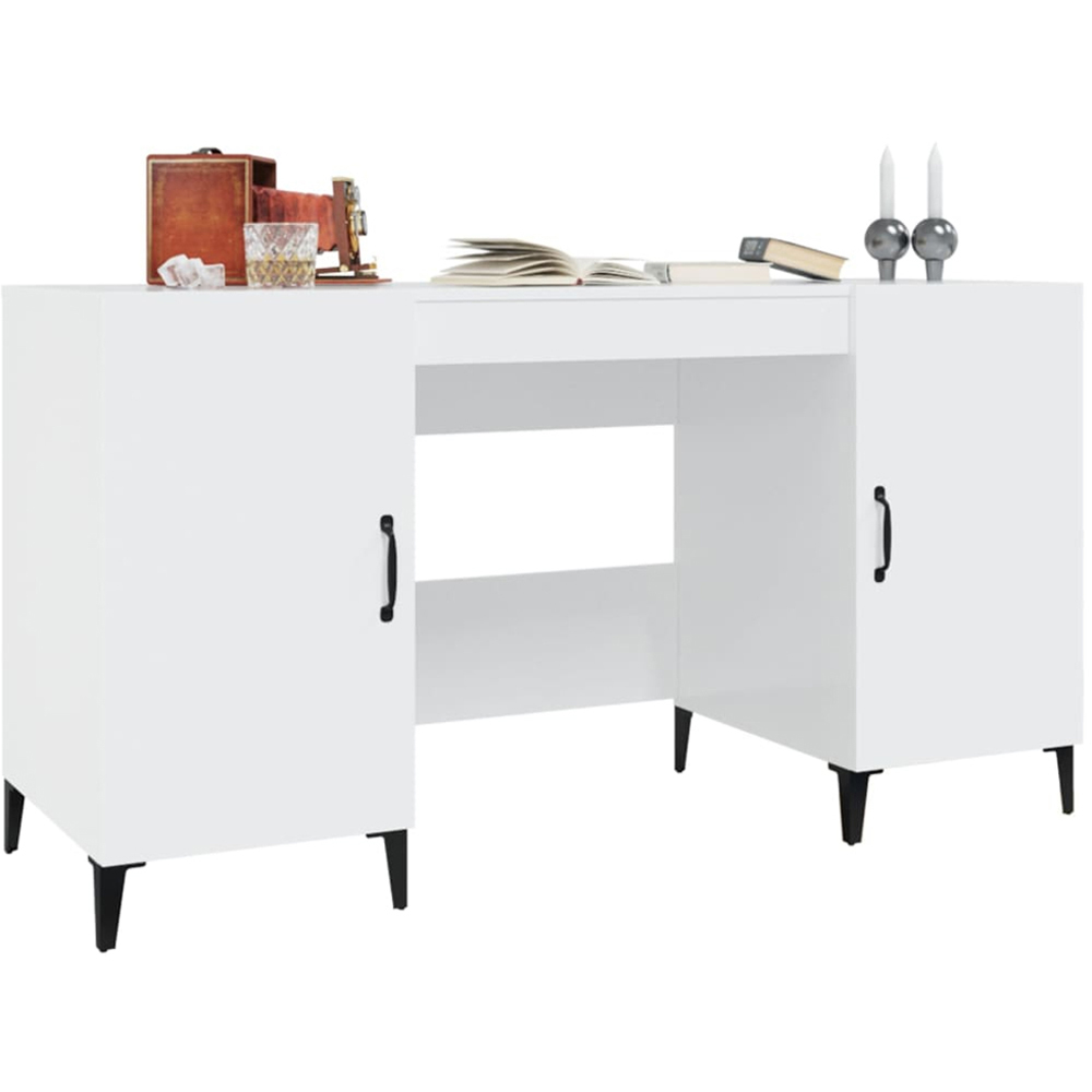 vidaXL 2 Door Computer Desk High Gloss White Image 3