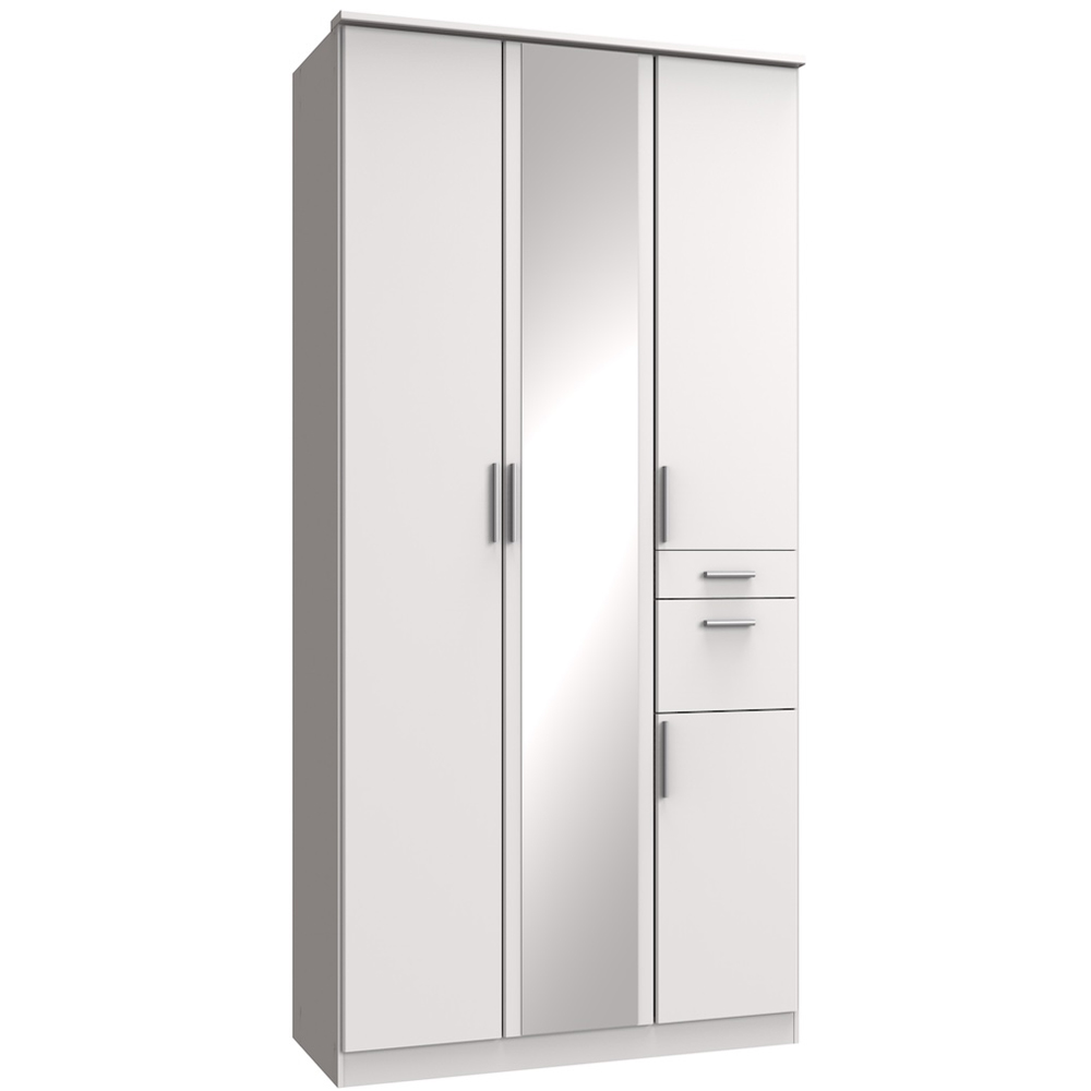 TJ'S Lyon 4 Door 2 Drawer White Wardrobe with Mirror Image 2