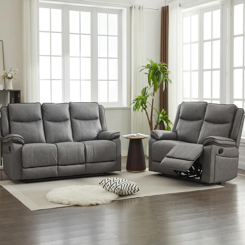Furniture One 5 Seater Grey Manual Sectional Recliner Couches Sofa Set Image 1