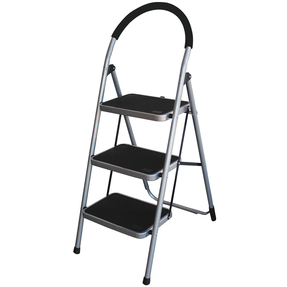 Charles Bentley Grey 3 Tread Household Step Ladder Image 1