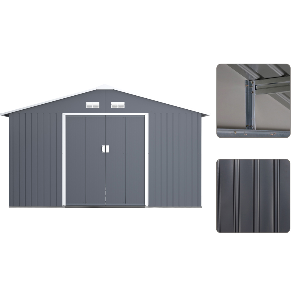 Outsunny 13 x 11ft Apex Roof Double Sliding Door Metal Shed Image 5