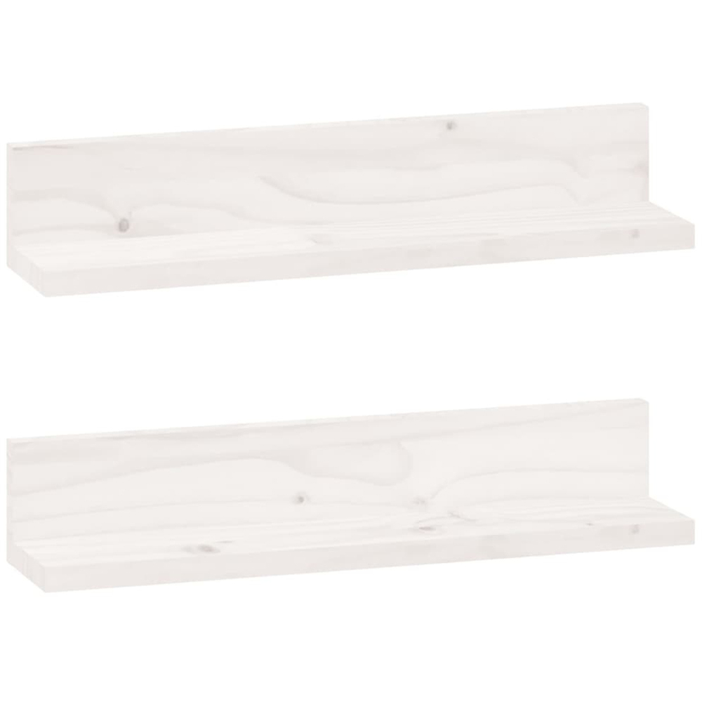 vidaXL 50cm Set of 2 White Solid Pine Wood Floating Wall Shelf Image 1