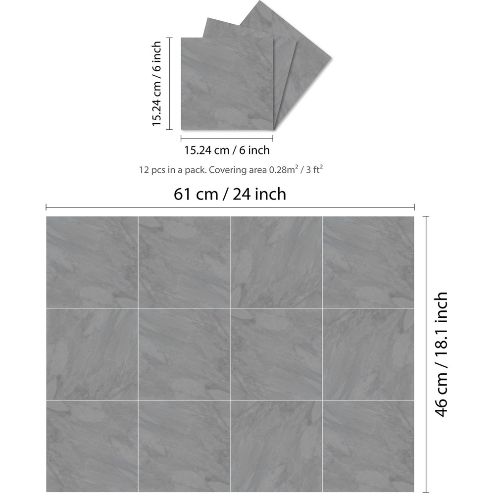 Walplus Cloudy Grey Marble Stone Tile Sticker 12 Pack Image 6