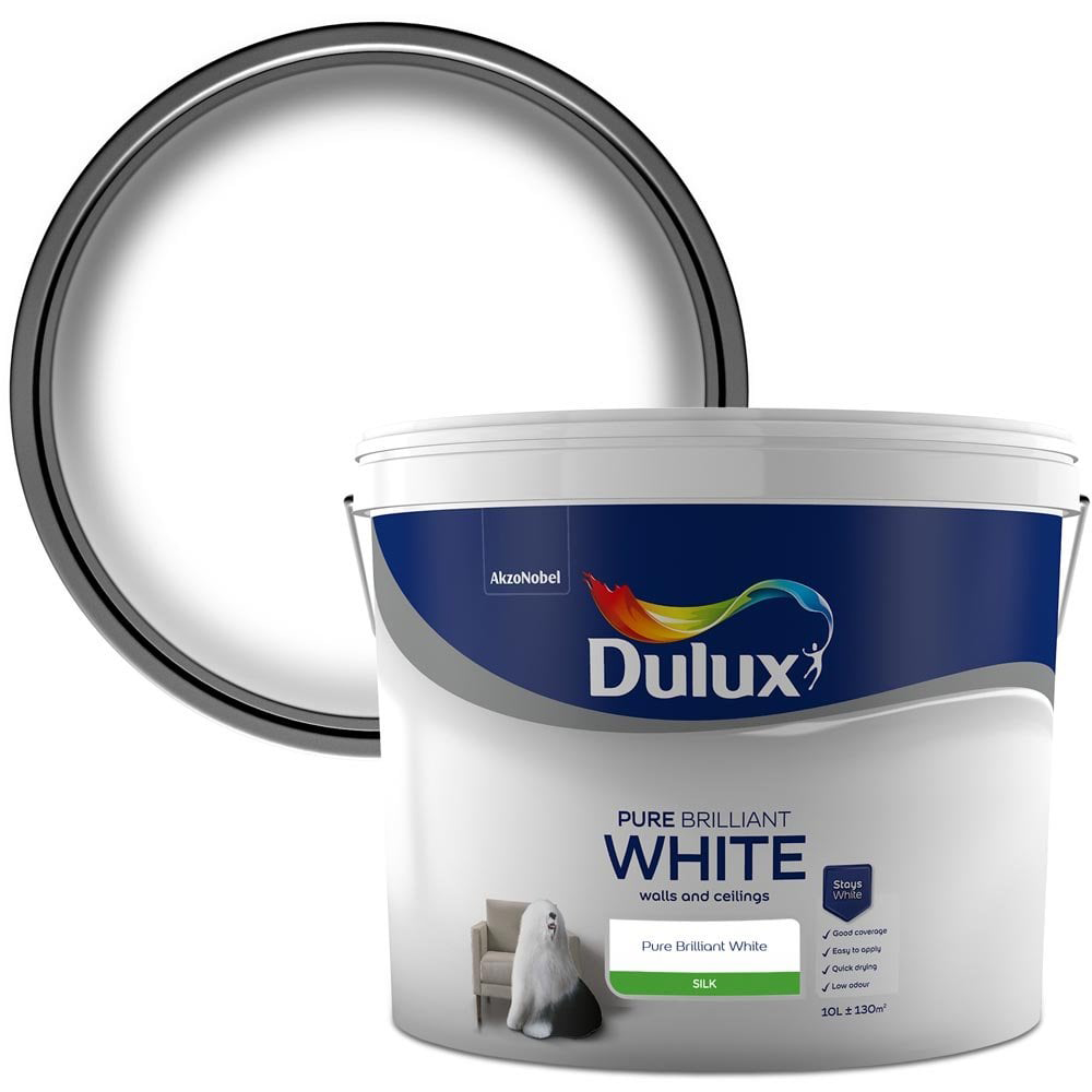 Dulux Silk Emulsion Paint Pure Brilliant White 10L Image 1