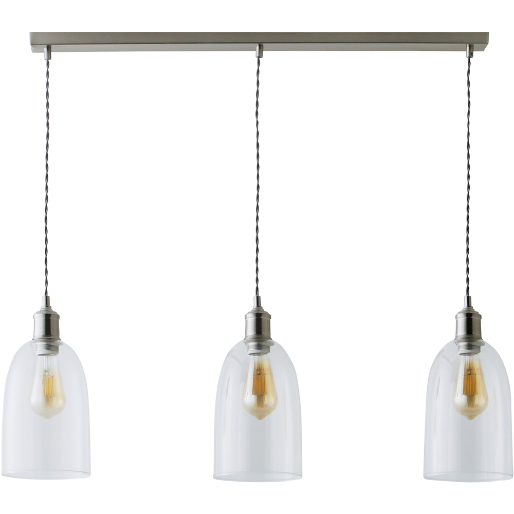 ValueLights Kira Glass Dome 3 Drop Bar Brushed Chrome Diner LED Ceiling Pendant Light Image 1
