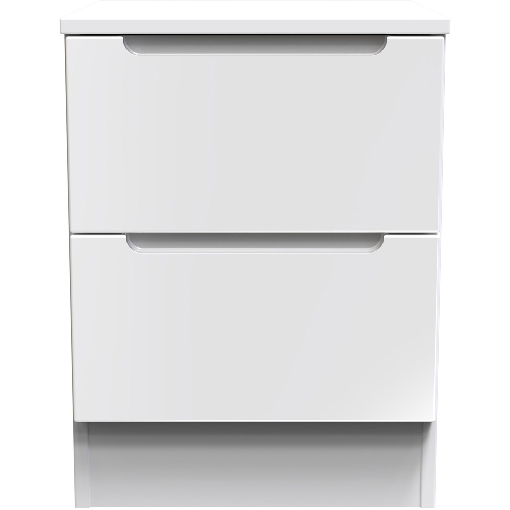 Crowndale Milan 2 Drawer White Gloss Compact Bedside Cabinet Ready Assembled Image 2