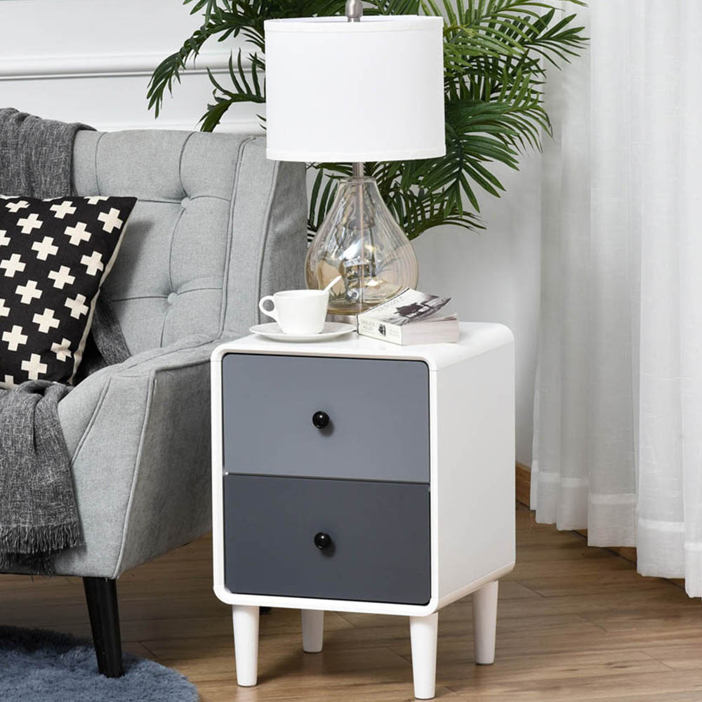 Portland 2 Drawer Modern White and Grey Nightstand Side Cabinet Image 1