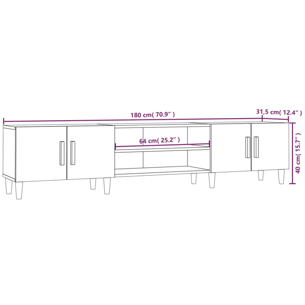vidaXL 4 Door 2 Shelf High Gloss White TV Cabinet Image 9