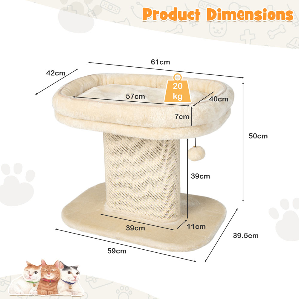 Costway 2 Tier Beige Cat Tree with Sleeping Perch Sisal Scratching Plate and Ball Image 9